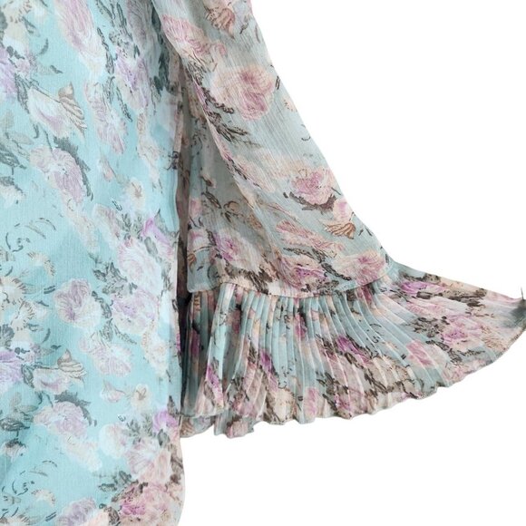 Floral Sheer Bell Sleeve Pleated Blouse Rose Pastel fairy‎ Small Romantic - Picture 4 of 16